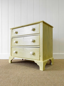 An Antique Painted Yellow English Pine Chest of Drawers/Dresser c1890