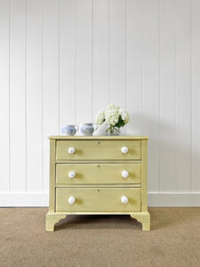 An Antique Painted Yellow English Pine Chest of Drawers/Dresser c1890
