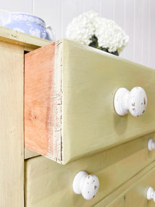 An Antique Painted Yellow English Pine Chest of Drawers/Dresser c1890
