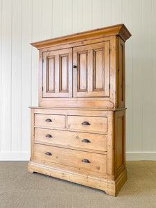A Large 19th Century English Pine Linen Press Cupboard