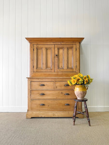 A Large 19th Century English Pine Linen Press Cupboard