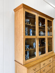 A Monumental 19th Century Pine Glazed Cupboard Cabinet