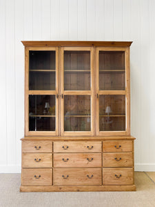 A Monumental 19th Century Pine Glazed Cupboard Cabinet