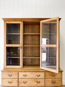 A Monumental 19th Century Pine Glazed Cupboard Cabinet