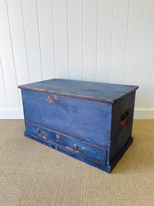 A Painted English Pine Mule Chest Trunk or Blanket Box c1850