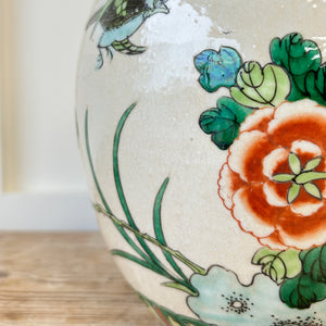 Chinese Famille Verte Ginger Jar & Cover Birds Porcelain Late Qing