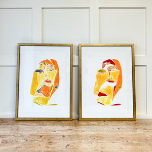 A Pair of Portrait Mono Print Paintings By Detroit Artist Mary Rousseaux