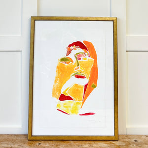 A Pair of Portrait Mono Print Paintings By Detroit Artist Mary Rousseaux