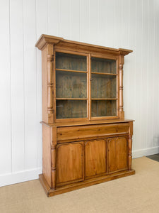 A 19th Century English Pine Bookcase Cabinet or Hutch with Glazed Doors