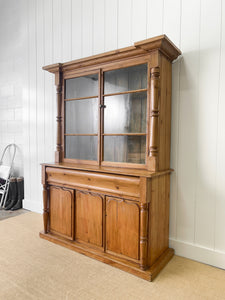 A 19th Century English Pine Bookcase Cabinet or Hutch with Glazed Doors