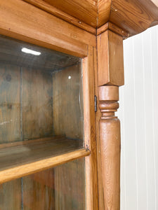 A 19th Century English Pine Bookcase Cabinet or Hutch with Glazed Doors
