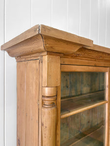 A 19th Century English Pine Bookcase Cabinet or Hutch with Glazed Doors