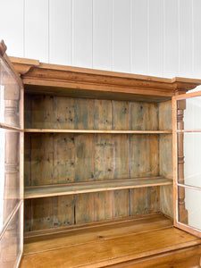 A 19th Century English Pine Bookcase Cabinet or Hutch with Glazed Doors