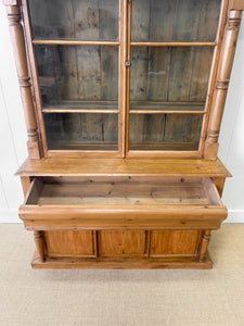 A 19th Century English Pine Bookcase Cabinet or Hutch with Glazed Doors