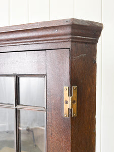 An Antique English George III Oak Wall Hanging Corner Cupboard