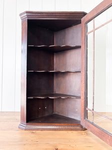 An Antique English George III Oak Wall Hanging Corner Cupboard