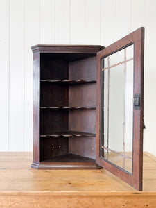 An Antique English George III Oak Wall Hanging Corner Cupboard