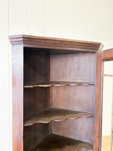 An Antique English George III Oak Wall Hanging Corner Cupboard