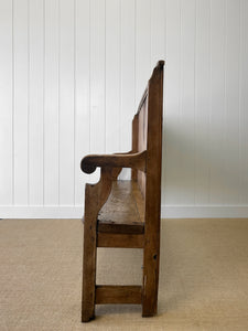 A Narrow Antique English Pine Settle or Hall Bench