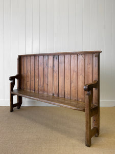 A Narrow Antique English Pine Settle or Hall Bench