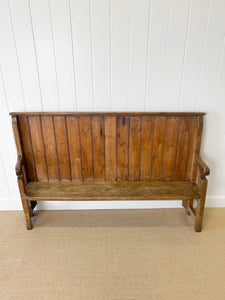A Narrow Antique English Pine Settle or Hall Bench