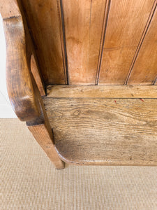 A Narrow Antique English Pine Settle or Hall Bench