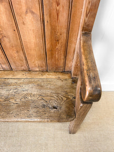 A Narrow Antique English Pine Settle or Hall Bench