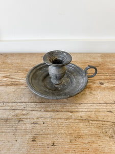 An Antique Pewter Candlestick Holder or Chamberstick