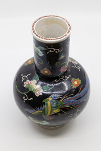 A Vintage Famille Noir Black Chinese Vase with Bird and Floral Paintings