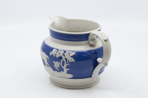 Antique Blue and White Pitcher with A Fox Hunting Scene
