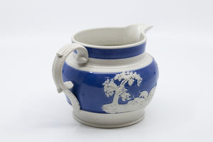 Antique Blue and White Pitcher with A Fox Hunting Scene