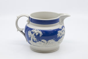Antique Blue and White Pitcher with A Fox Hunting Scene