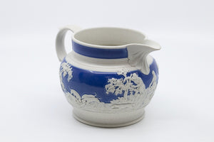 Antique Blue and White Pitcher with A Fox Hunting Scene