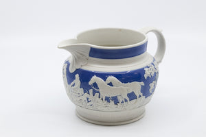 Antique Blue and White Pitcher with A Fox Hunting Scene