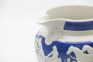 Antique Blue and White Pitcher with A Fox Hunting Scene