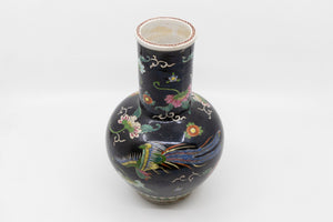 A Vintage Famille Noir Black Chinese Vase with Bird and Floral Paintings