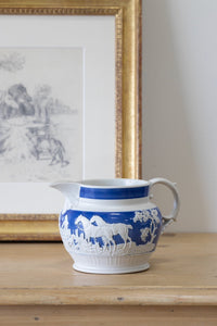Antique Blue and White Pitcher with A Fox Hunting Scene