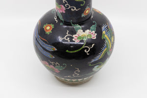 A Vintage Famille Noir Black Chinese Vase with Bird and Floral Paintings
