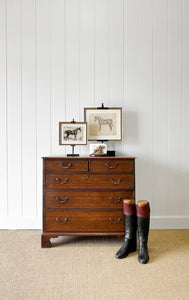 A English Georgian Oak Chest of Drawers with Swan Neck Hardware