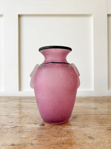 Vintage Franco Moretti Scavo Italian Murano Art Glass Vase Frosted Pink