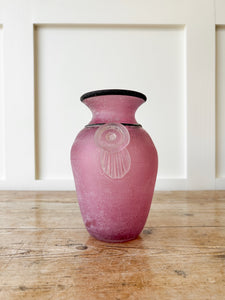 Vintage Franco Moretti Scavo Italian Murano Art Glass Vase Frosted Pink