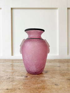 Vintage Franco Moretti Scavo Italian Murano Art Glass Vase Frosted Pink