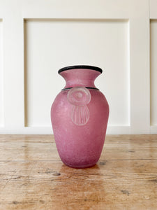 Vintage Franco Moretti Scavo Italian Murano Art Glass Vase Frosted Pink