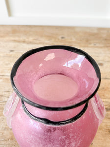Vintage Franco Moretti Scavo Italian Murano Art Glass Vase Frosted Pink