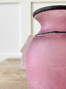 Vintage Franco Moretti Scavo Italian Murano Art Glass Vase Frosted Pink