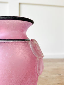 Vintage Franco Moretti Scavo Italian Murano Art Glass Vase Frosted Pink