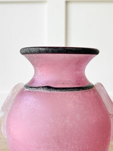 Vintage Franco Moretti Scavo Italian Murano Art Glass Vase Frosted Pink