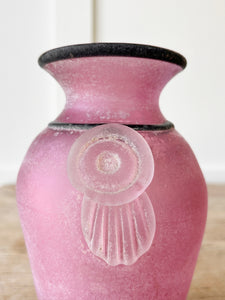 Vintage Franco Moretti Scavo Italian Murano Art Glass Vase Frosted Pink