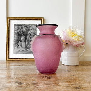 Vintage Franco Moretti Scavo Italian Murano Art Glass Vase Frosted Pink