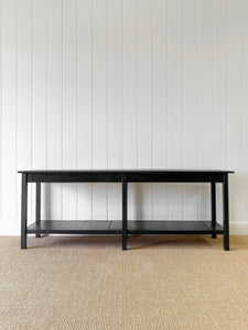The Tradesmen Table With Shelf - English Country Pine Ebonized Hall Table 7ft